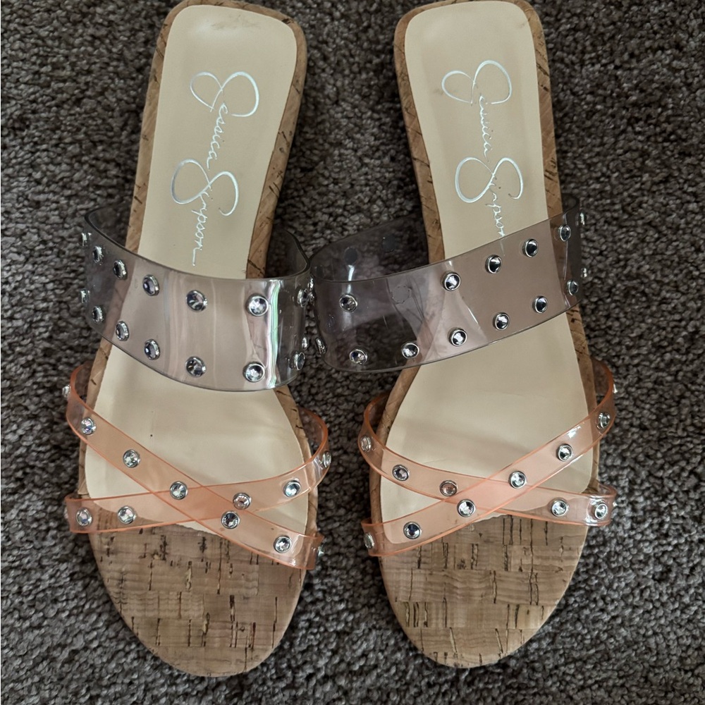 Jessica Simpson Cream and Tan Studded Sandals